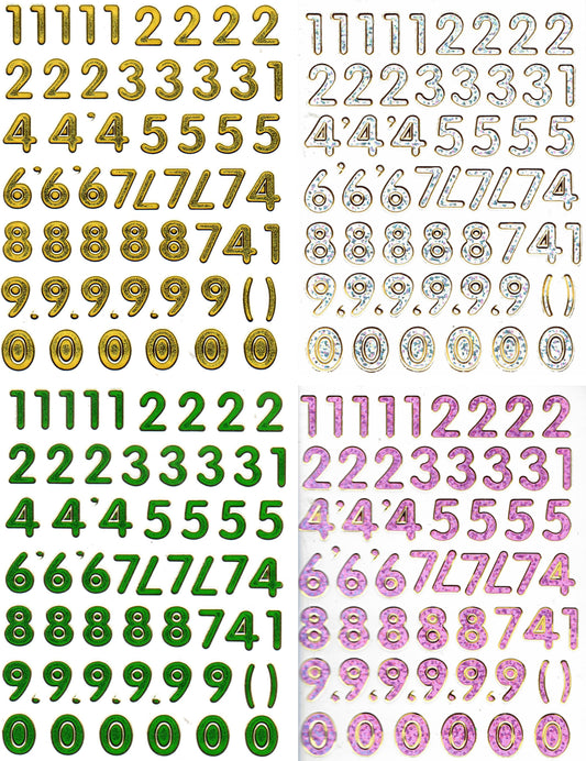 4 Bogen Promotion Set Zahlen 123 bunt Aufkleber Sticker metallic Glitzer Effekt Schule Kinder Basteln Kindergarten