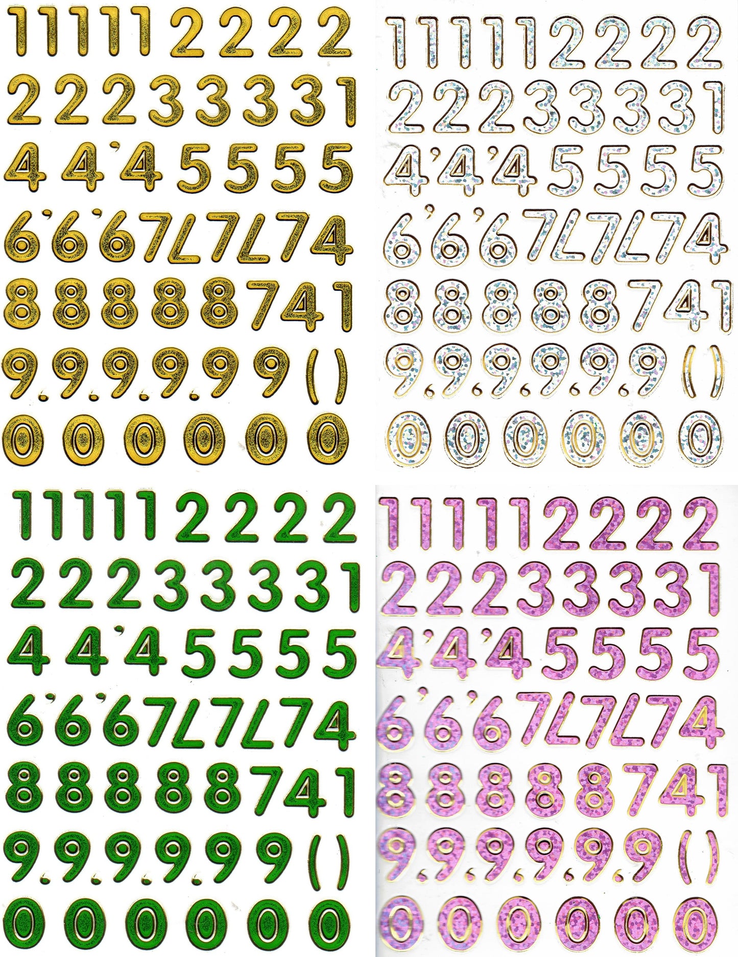 4 Bogen Promotion Set Zahlen 123 bunt Aufkleber Sticker metallic Glitzer Effekt Schule Kinder Basteln Kindergarten
