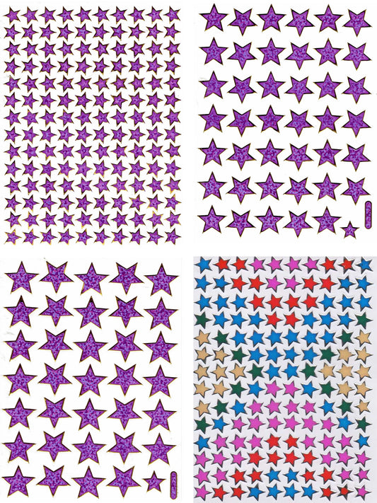 4 Bogen Promotion Set Stern Sterne rosa bunt Aufkleber Sticker metallic Glitzer Effekt Schule Kinder Basteln Kindergarten