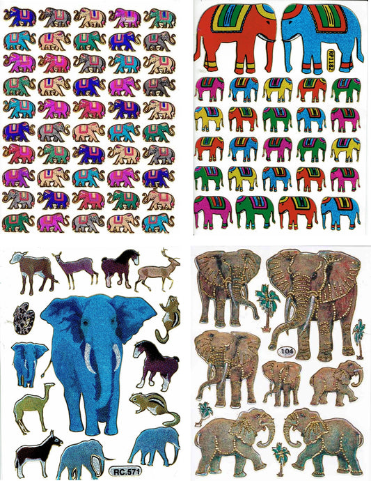 4 Bogen Promotion Set Elefanten Tiere Aufkleber Sticker metallic Glitzer Effekt Schule Kinder Basteln Kindergarten