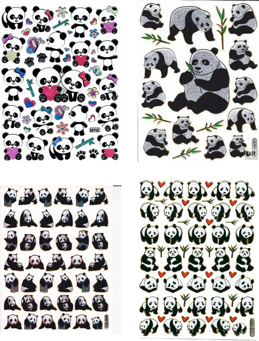 4 Bogen Promotion Set Panda Bär Tiere Aufkleber Sticker metallic Glitzer Effekt Schule Kinder Basteln Kindergarten
