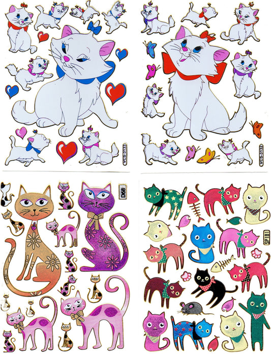 4 Bogen Promotion Set Katze Kater Kitty Tiere Aufkleber Sticker metallic Glitzer Effekt Schule Kinder Basteln Kindergarten
