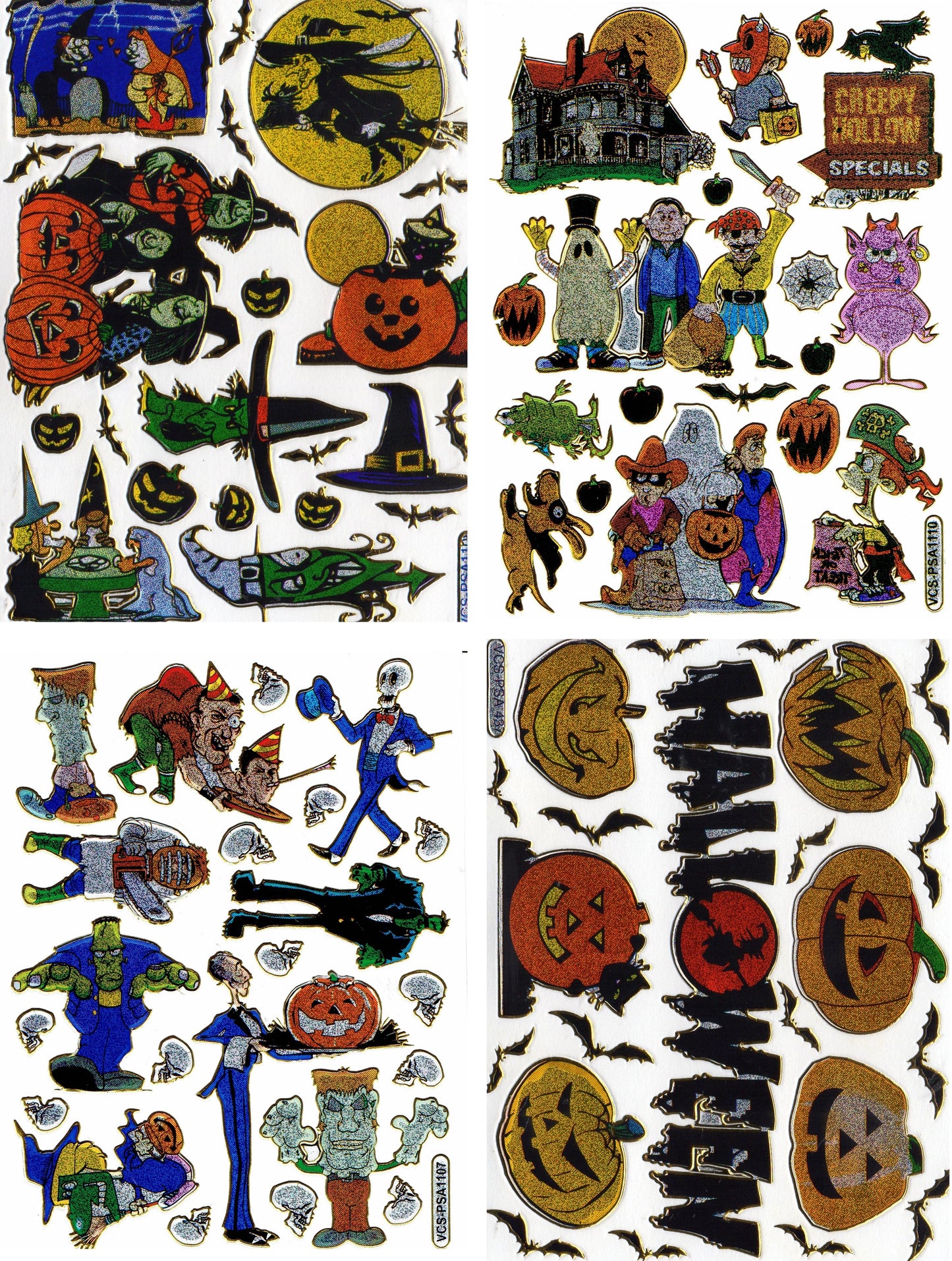 4 Bogen Promotion Set Halloween Monster Geist Aufkleber Sticker metallic Glitzer Effekt Schule Kinder Basteln Kindergarten