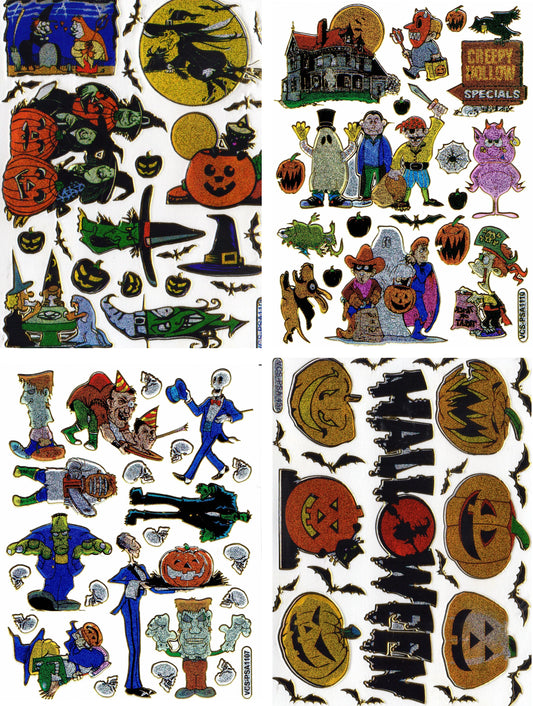 4 Bogen Promotion Set Halloween Monster Geist Aufkleber Sticker metallic Glitzer Effekt Schule Kinder Basteln Kindergarten