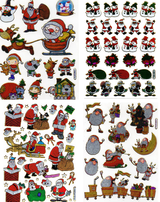 4 Bogen Promotion Set Weihnachten Weihnachtsmann Aufkleber Sticker metallic Glitzer Effekt Schule Kinder Basteln Kindergarten