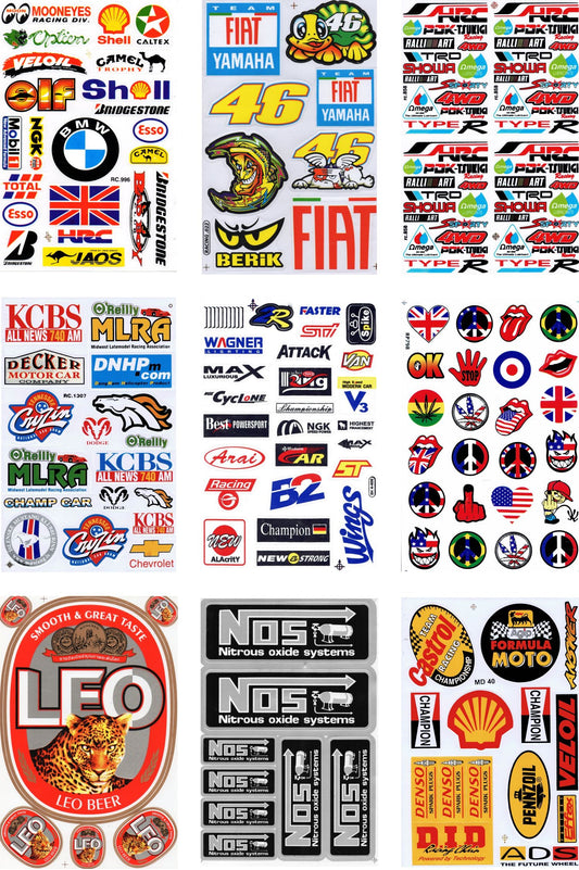 SAVINGS SET 9 BOGEN sponsor sponsors logo sticker motorcycle bicycle skateboard car tuning self-adhesive S02