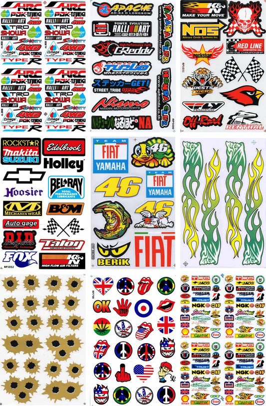 SAVINGS SET 9 BOGEN sponsor sponsors logo sticker motorcycle bicycle skateboard car tuning self-adhesive S08
