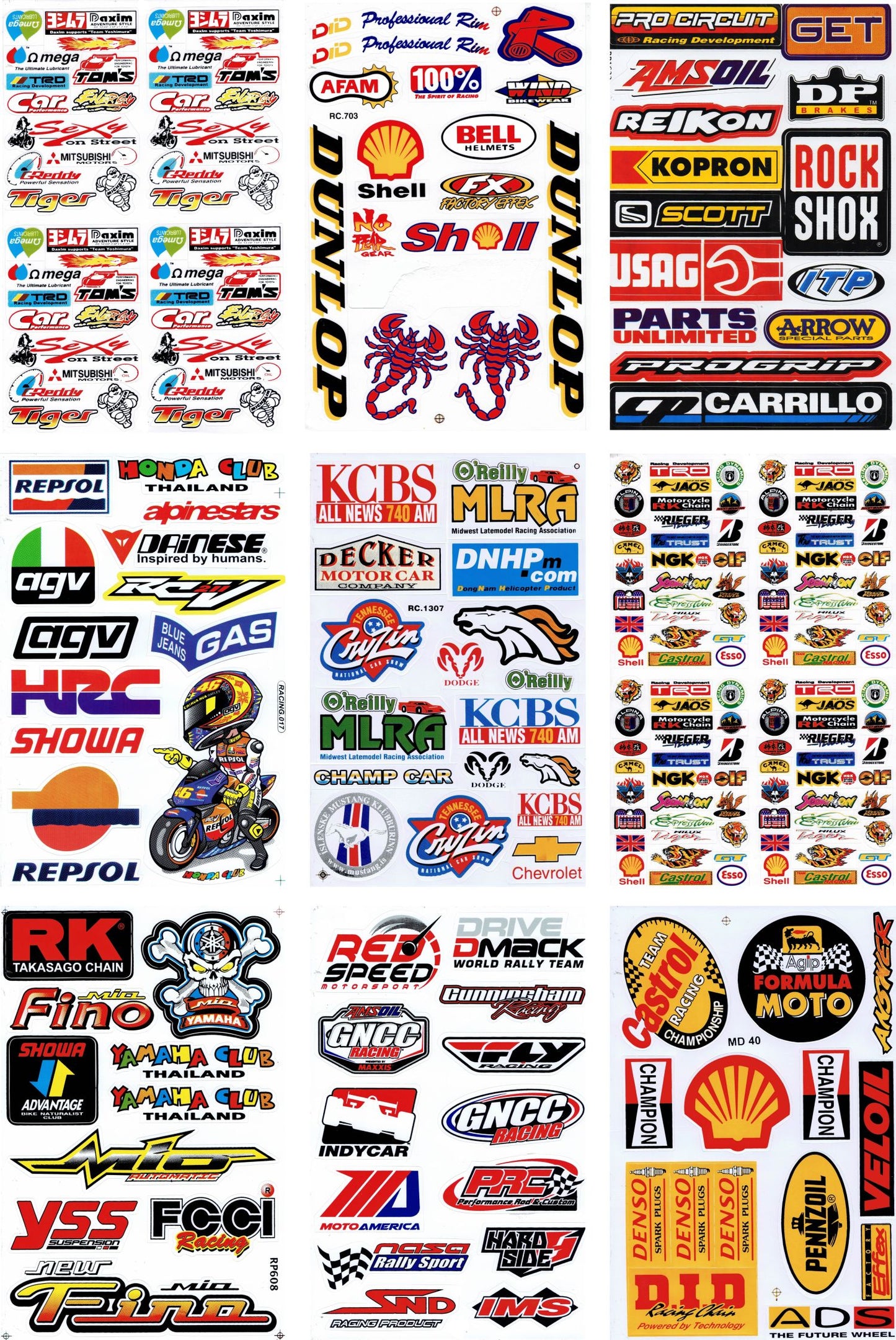 SAVINGS SET 9 BOGEN sponsor sponsors logo sticker motorcycle bicycle skateboard car tuning self-adhesive S17