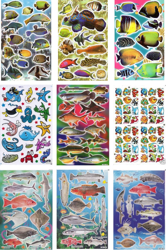 SPAR SET 9 BOGEN Fische Fisch Tiere Aufkleber Sticker für Kinder Basteln Kindergarten Geburtstag S32