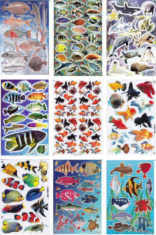 SPAR SET 9 BOGEN Fische Fisch Tiere Aufkleber Sticker für Kinder Basteln Kindergarten Geburtstag S33