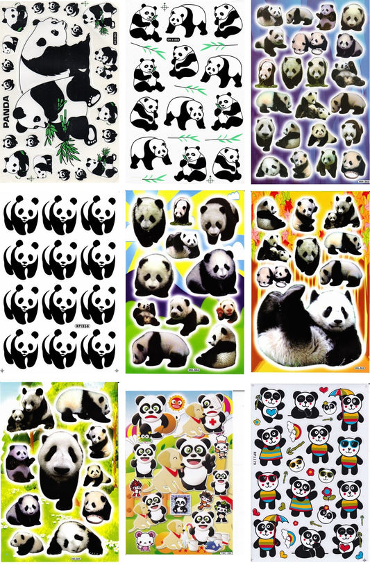 ÉCONOMIES SET 9 FEUILLES Panda Ours Animaux Autocollants Autocollants pour Enfants Artisanat Pépinière Anniversaire S34