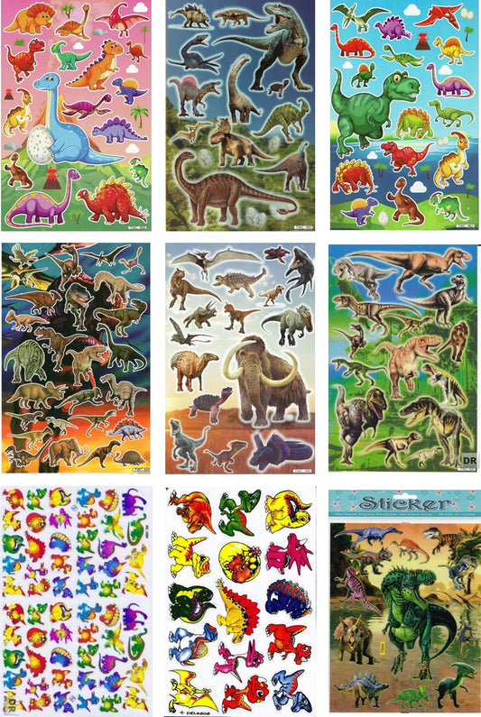 SPAR SET 9 BOGEN Dino Dinosaurier Jurassic T-Rex Tiere Aufkleber Sticker für Kinder Basteln Kindergarten Geburtstag S35
