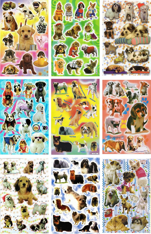 KSPAR SET 9 BOGEN Hunde Welpe Tiere Aufkleber Sticker für Kinder Basteln Kindergarten Geburtstag S36