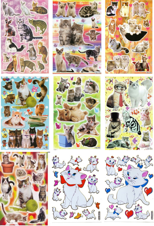 SPAR SET 9 BOGEN Katzen Tiere Aufkleber Sticker für Kinder Basteln Kindergarten Geburtstag S37