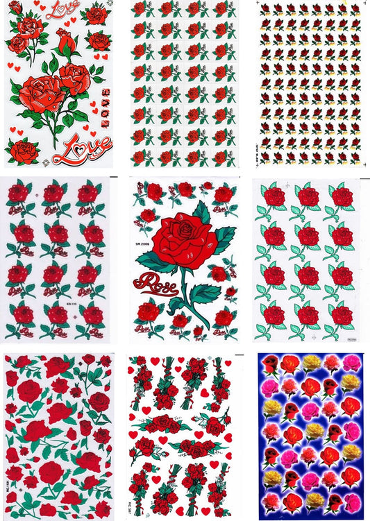 SPAR SET 9 BOGEN Blumen Rosen Aufkleber Sticker für Kinder Basteln Kindergarten Geburtstag S39
