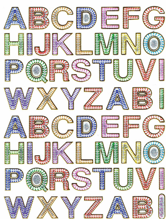 Lettres ABC coloré hauteur 14 mm autocollant autocollant métallisé paillettes effet école bureau dossier enfants artisanat maternelle 1 feuille 003