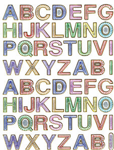 Buchstaben ABC bunt Höhe 14 mm Aufkleber Sticker metallic Glitzer Effekt Schule Büro Ordner Kinder Basteln Kindergarten 1 Bogen 003