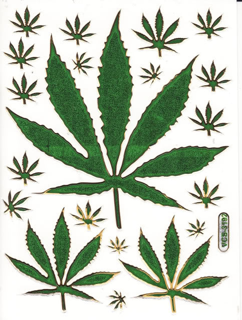 Cannabis Marijuana Autocollant Coloré Effet Paillettes Métalliques Enfants Artisanat Maternelle 1 Feuille 009