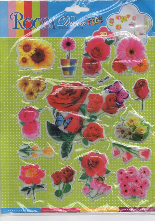 3D fleurs roses bouquet autocollants pour enfants artisanat maternelle anniversaire 1 feuille 012