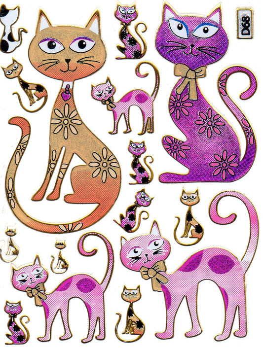 Kitten tomcat colorful animals stickers metallic glitter effect children's handicraft kindergarten 1 sheet 037