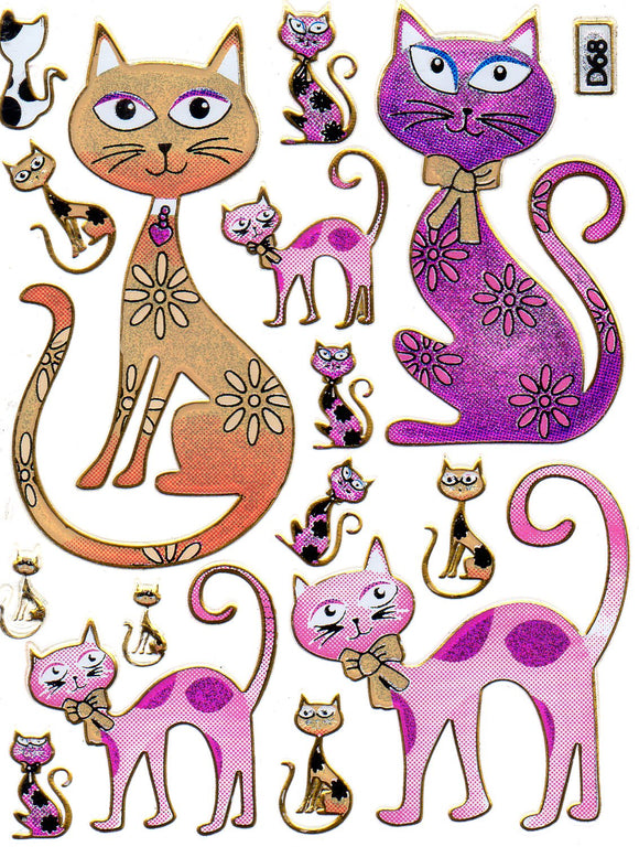 Kitten Kater Katze bunt Tiere Aufkleber Sticker metallic Glitzer Effekt Kinder Basteln Kindergarten 1 Bogen 037
