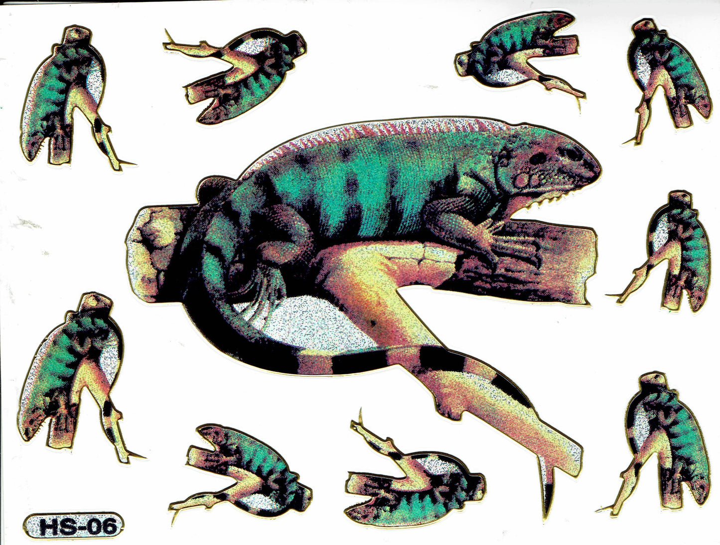 Leguan Eidechse bunt Tiere Aufkleber Sticker metallic Glitzer Effekt Kinder Basteln Kindergarten 1 Bogen 041