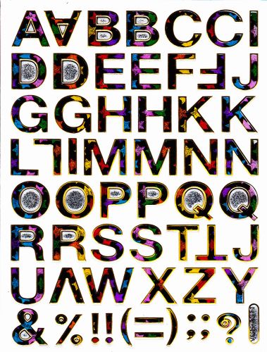 Letters ABC colorful height 13 mm sticker sticker metallic glitter effect school office folder children craft kindergarten 1 sheet 042