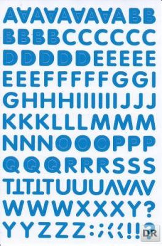 Letters ABC blue 17 mm high sticker for office folders children crafts kindergarten birthday 1 sheet 046