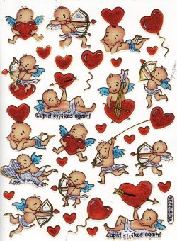 Cupid heart hearts colorful love sticker metallic glitter effect for children crafts kindergarten birthday 1 sheet 046