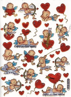 Cupidon coeur coeurs coloré amour autocollant métallisé effet scintillant pour enfants artisanat maternelle anniversaire 1 feuille 046