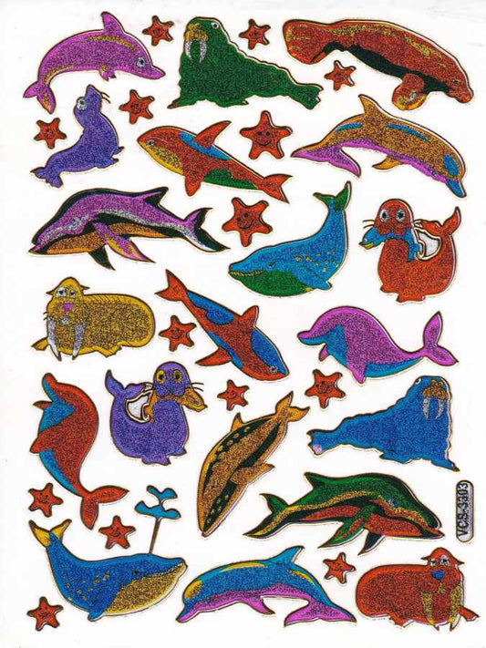 Delfine Fisch Fisches Meeresbewohner Wassertiere Tiere bunt Aufkleber Sticker metallic Glitzer Effekt für Kinder Basteln Kindergarten Geburtstag 1 Bogen 056