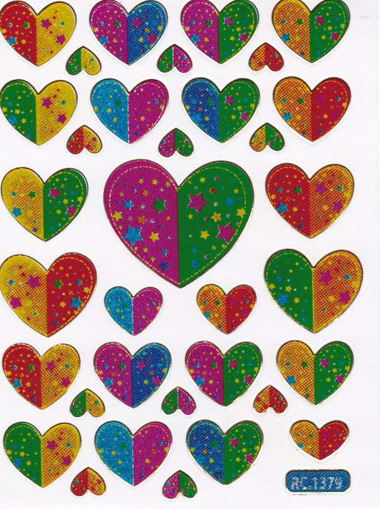 Coeur coeurs coloré amour autocollant métallique effet scintillant pour enfants artisanat maternelle anniversaire 1 feuille 056