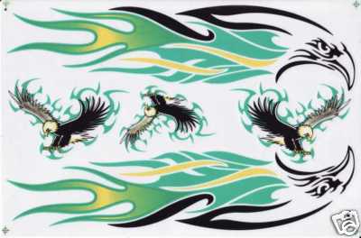 Eagle head flames fire green sticker motorcycle scooter skateboard car tuning model building self-adhesive 058