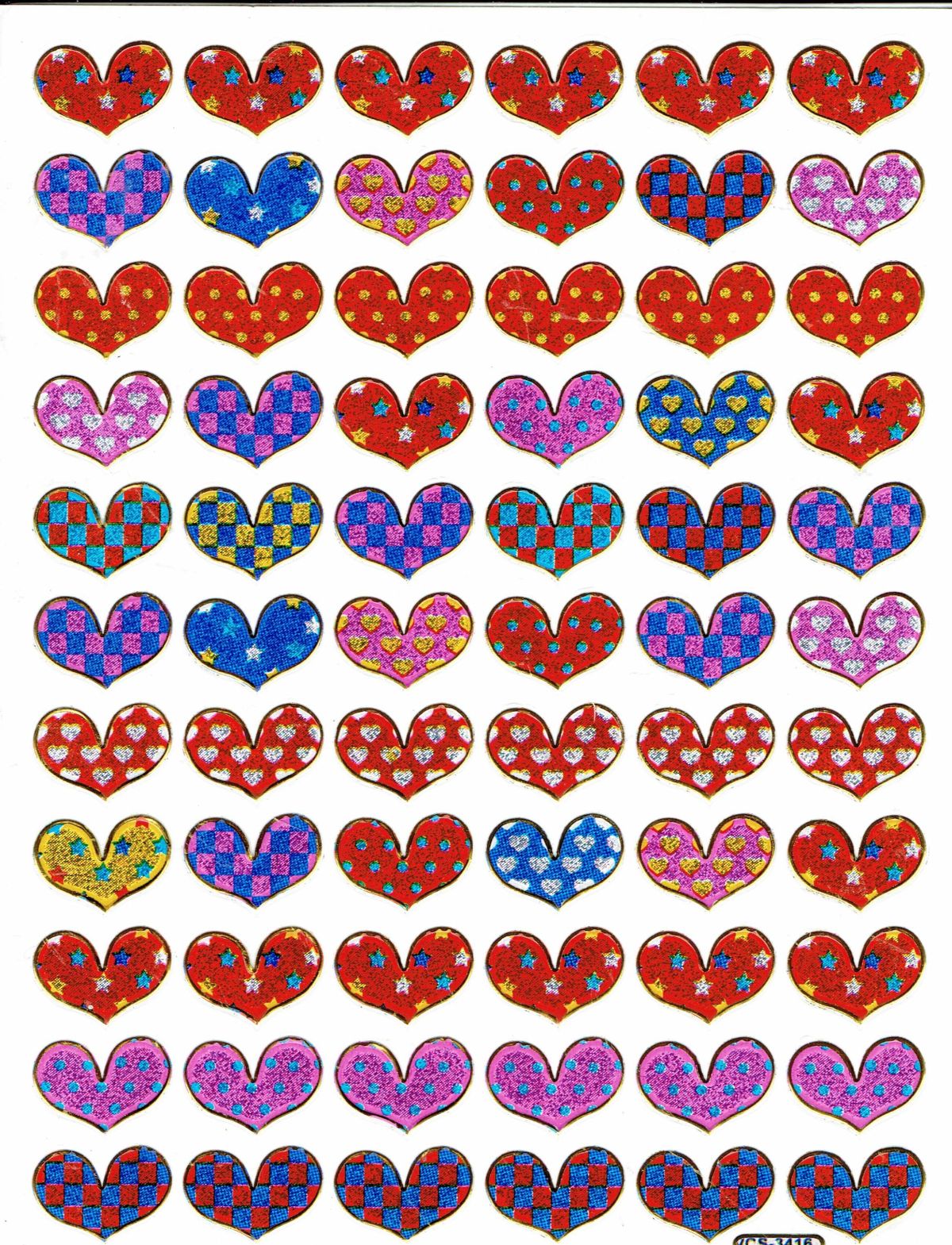 Coeur coeurs coloré amour autocollant métallique effet scintillant pour enfants artisanat maternelle anniversaire 1 feuille 059