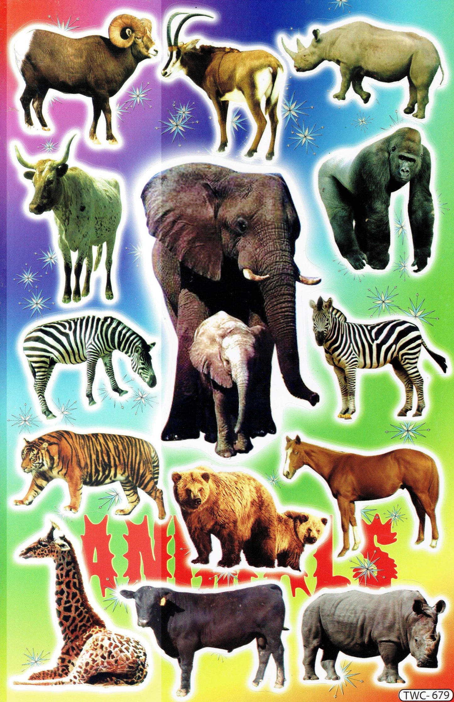 Zebra Gorilla Nashorn Elefant Safari Tiere Aufkleber Sticker für Kinder Basteln Kindergarten Geburtstag 1 Bogen 060