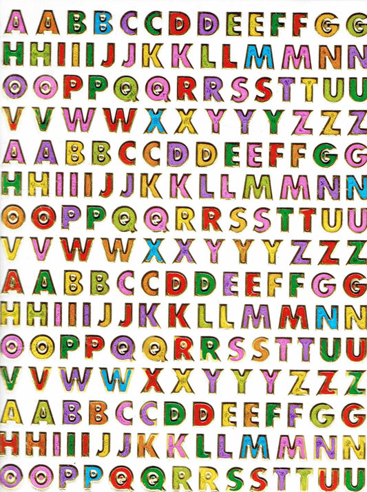Letters ABC colorful height 7 mm sticker sticker metallic glitter effect school office folder children craft kindergarten 1 sheet 061