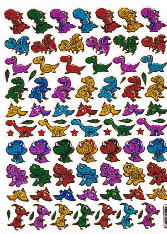 Dino Dinosaurier Jurassic T-Rex Tiere Aufkleber Sticker metallic Glitzer Effekt Kinder Basteln Kindergarten 1 Bogen 062