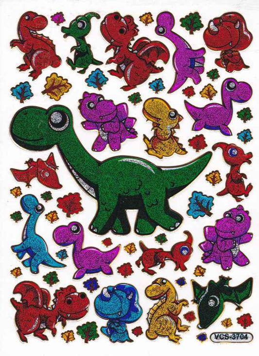 Dino Dinosaur Jurassic T-Rex Animals Sticker Metallic Glitter Effect Children Crafts Kindergarten 1 sheet 064