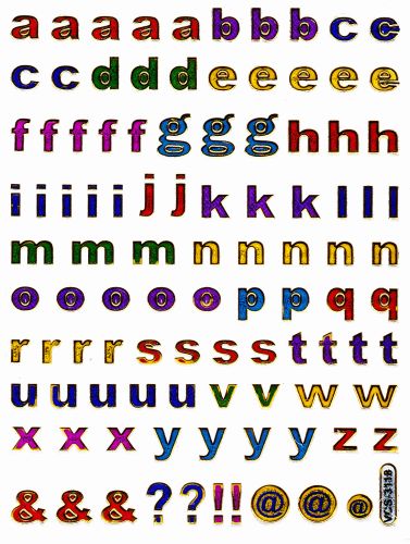 Buchstaben ABC bunt Höhe 9 mm Aufkleber Sticker metallic Glitzer Effekt Schule Büro Ordner Kinder Basteln Kindergarten 1 Bogen 065