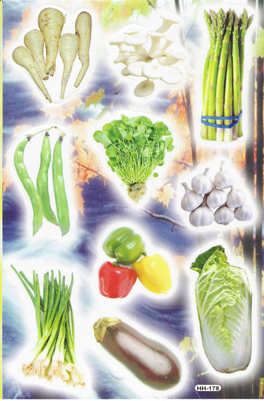 Légumes haricots poivrons asperges radis autocollants pour enfants artisanat maternelle anniversaire 1 feuille 0700