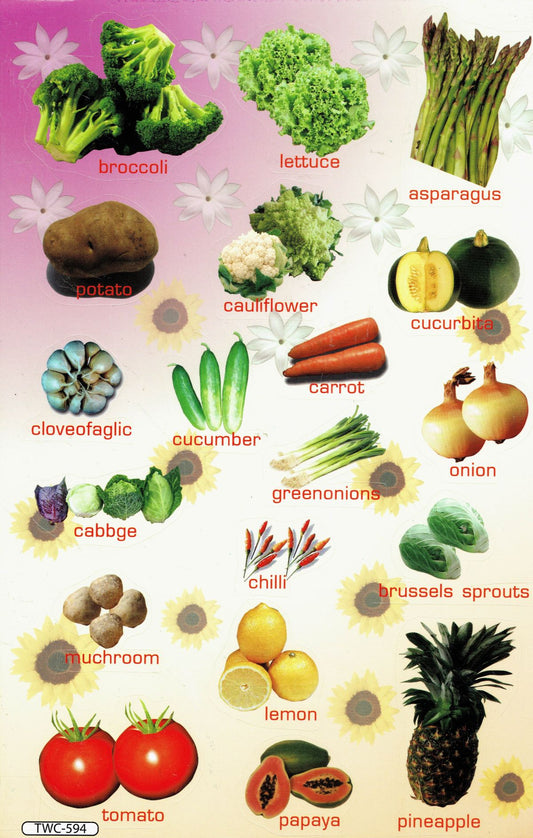 Gemüse Kartoffel Gurke Tomate Ananas Aufkleber Sticker für Kinder Basteln Kindergarten Geburtstag 1 Blatt  073