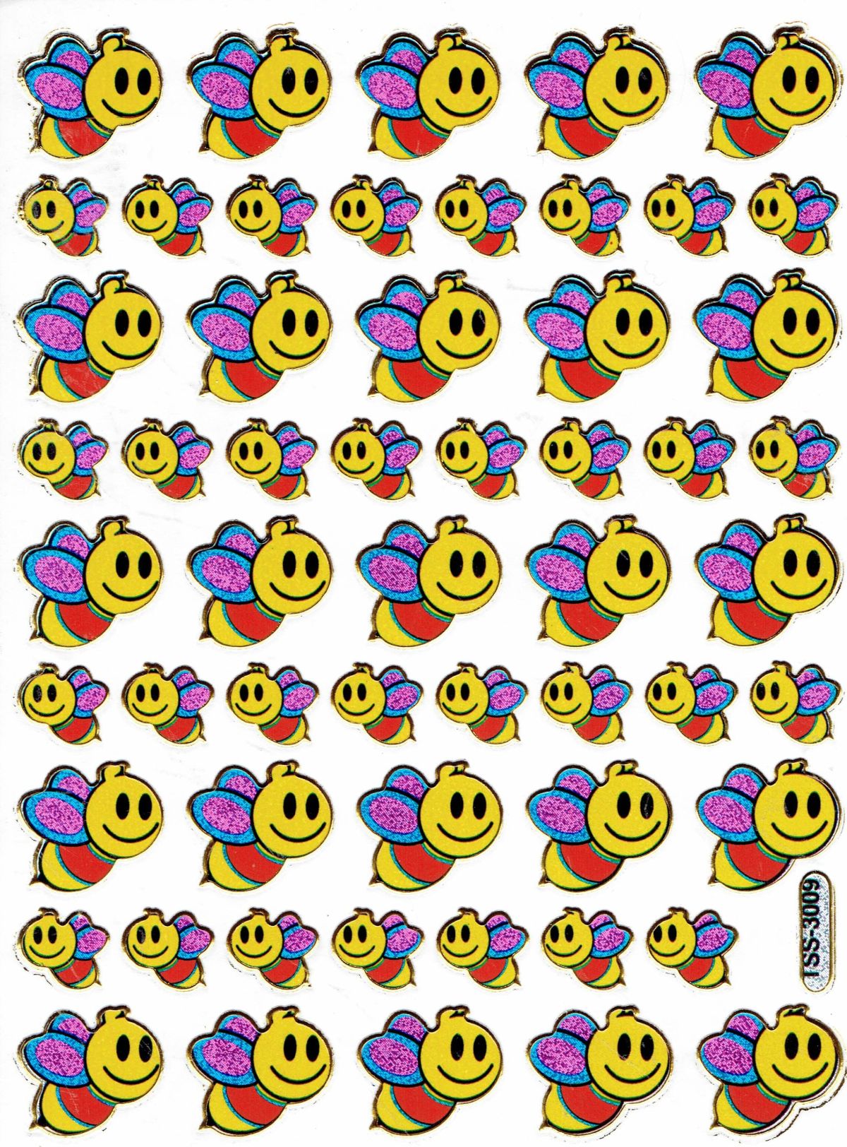 Biene Hummel Wespe bunt Tiere Aufkleber Sticker metallic Glitzer Effekt Kinder Basteln Kindergarten 1 Bogen 074