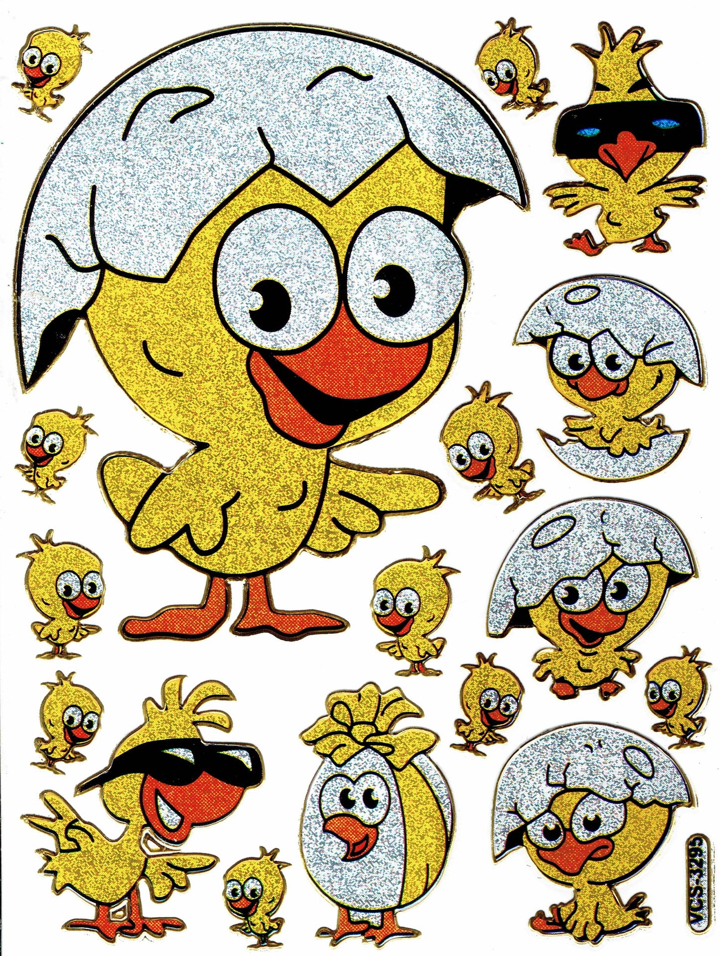 Chick chicken rooster colorful animals stickers metallic glitter effect children's handicraft kindergarten 1 sheet 074