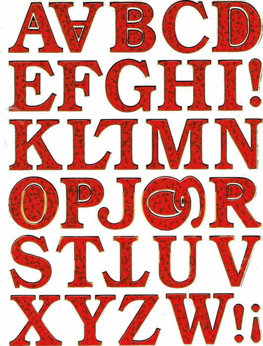 Letters ABC red height 20 mm sticker sticker metallic glitter effect school office folder children craft kindergarten 1 sheet 079