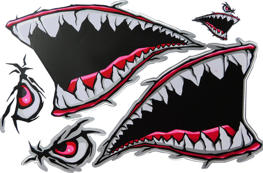 Requin bouche pharynx gullet dents autocollant rouge moto scooter planche à roulettes voiture tuning modèle bâtiment auto-adhésif 086