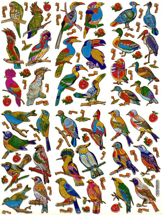 Bird Birds Parrot Colorful Animals Stickers Metallic Glitter Effect Children Crafts Kindergarten 1 sheet 088
