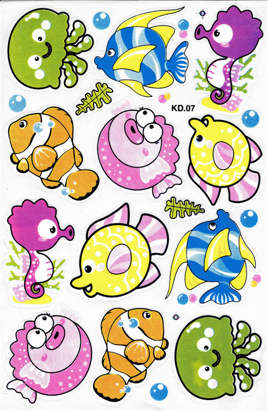 Poissons mer aquarium poissons animaux autocollants pour enfants artisanat maternelle anniversaire 1 feuille 090