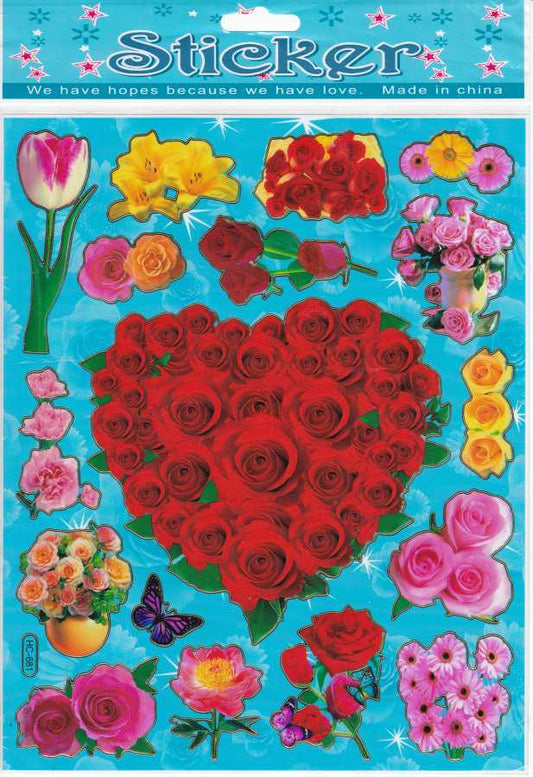 Fleurs coeurs coeur amour autocollants colorés pour enfants artisanat maternelle anniversaire 1 feuille 090