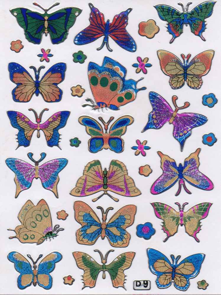 Schmetterling Insekten Tiere bunt Aufkleber Sticker metallic Glitzer Effekt für Kinder Basteln Kindergarten Geburtstag 1 Bogen 105