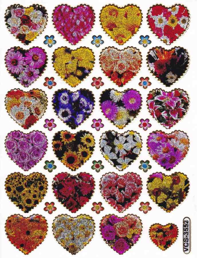 Heart hearts colorful love sticker metallic glitter effect for children crafts kindergarten birthday 1 sheet 110